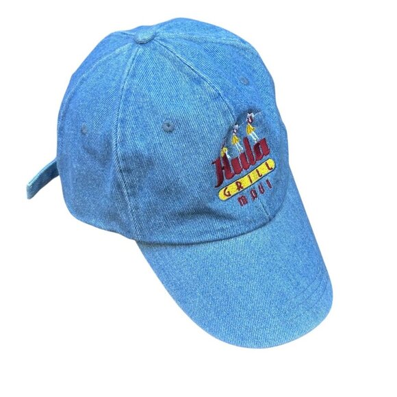 Hula Grill Maui Hawaii Denim Jean Strapback Baseball Cap Fahrenheit - Picture 1 of 5